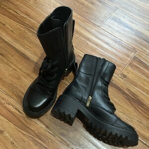 Black leather DKNY combat boots